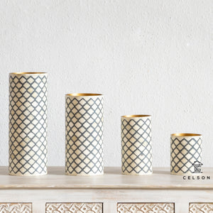 Simmy_Bone Inlay Flower Vase_Grey with moroccan pattern