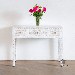 Ivy_Mother of Pearl Inlay Console Table with 3 Drawers_Vanity Table_100 cm
