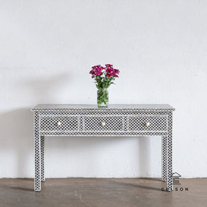 Julieth_Bone Inlay Console Table with 3 Drawers_Vanity Table_130 cm