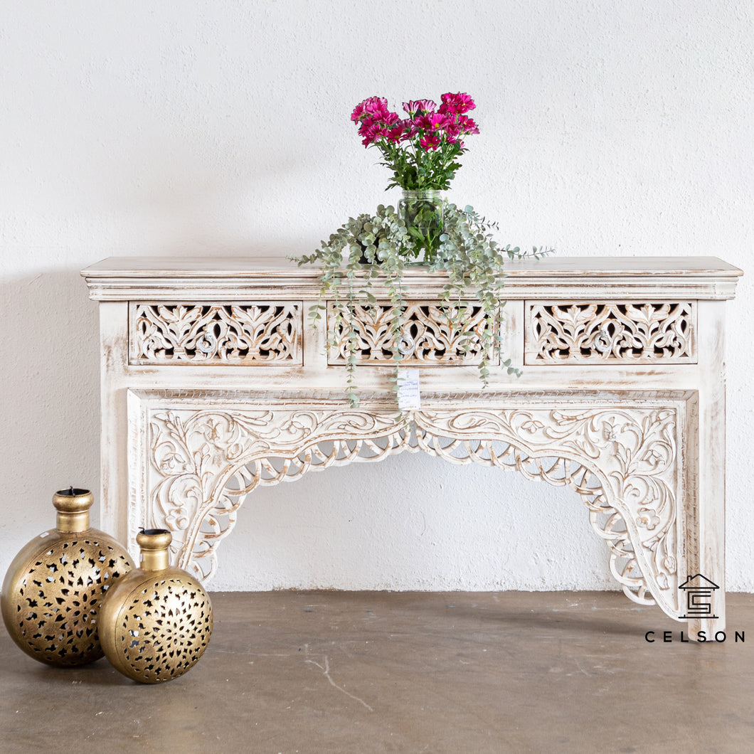 Amari Hand Carved Indian Wood Console Table_Vanity Table_145 cm