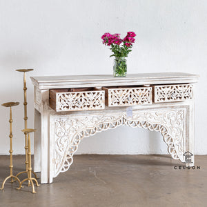 Amari Hand Carved Indian Wood Console Table_Vanity Table_145 cm