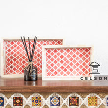 Load image into Gallery viewer, Hailey_Bone Inlay Moroccan Pattern Tray in Red
