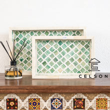 Load image into Gallery viewer, Hailey_Bone Inlay Moroccan Pattern Tray in Green
