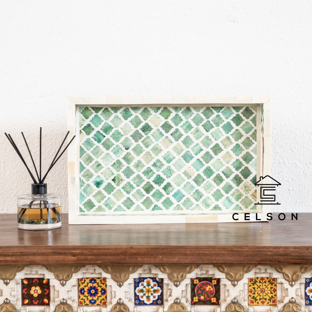 Hailey_Bone Inlay Moroccan Pattern Tray in Green