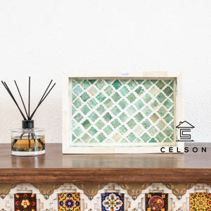 Hailey_Bone Inlay Moroccan Pattern Tray in Green