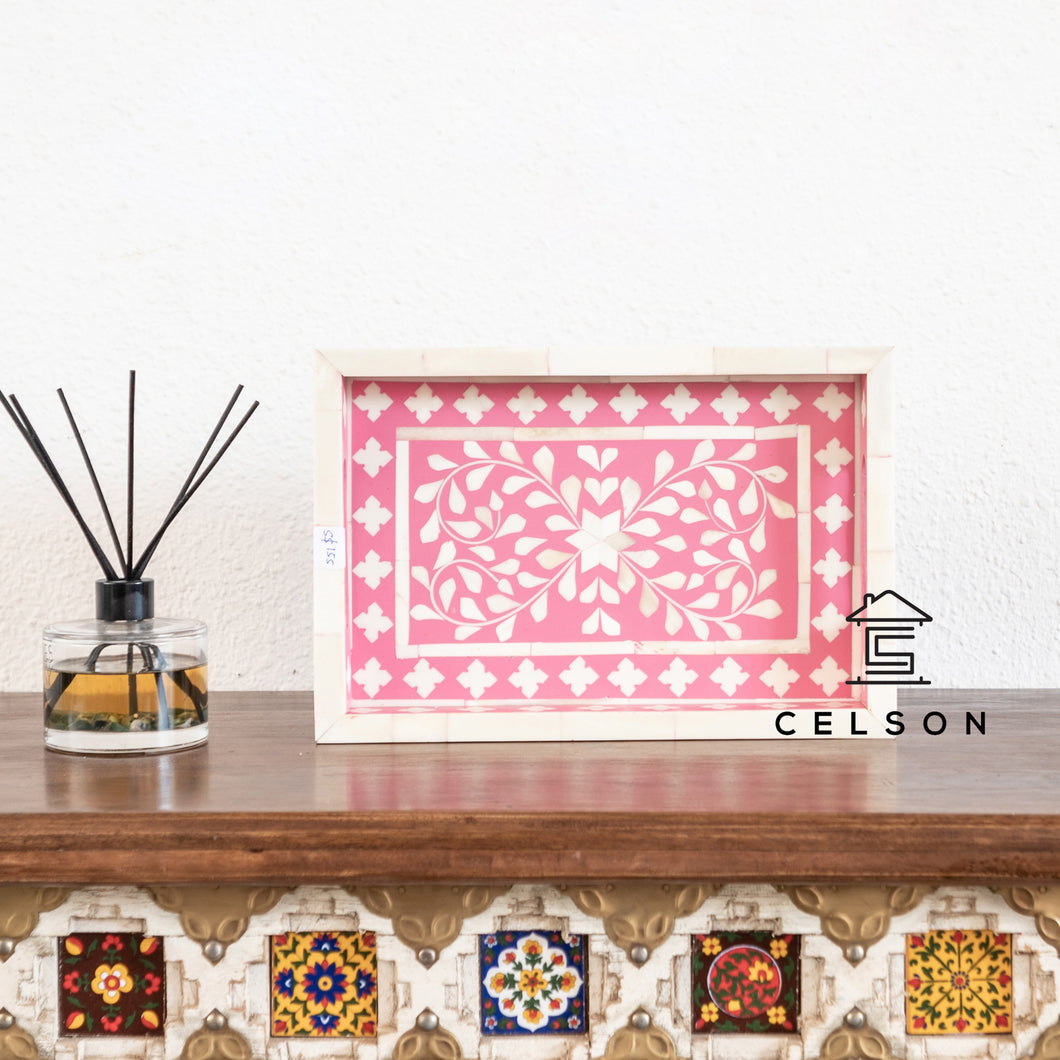 Aliza_Bone Inlay Floral Pattern Tray in Pink