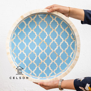 Teresa Bone Inlay Moroccan Pattern Tray_ Dia 40 cm