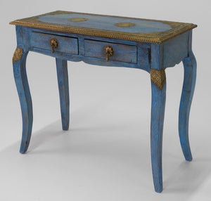 Nathan_Solid Indian Wood Brass inlaid console table_Vanity Table_95 cm