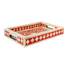 Load image into Gallery viewer, Fynn Bone Inlay Tray with Floral Pattern_ 35 x 25 cm
