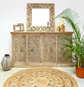 Jane Indian Solid Wood Square Carved Mirror_90 x 90 cm