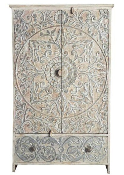Klaus_Solid Indian Wood Hand Carved Cupboard_Height 190 cm