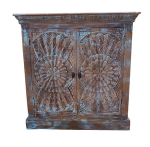 Anna B_Solid Indian Wood Chest with Carved Doors_ 90 cm Length