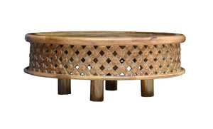 Andrea_Solid Indian Wood Carved Round Coffee Table_80 Dia cm_Available in 3 Colors