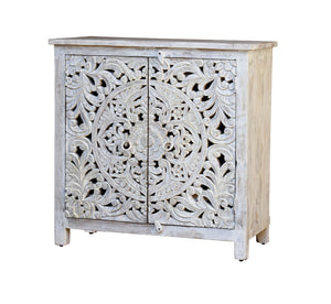 Mica Hand Carved Solid Indian Wood Chest_Cabinet_Sideboard_ 90 cm Length