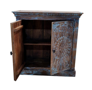 Anna B_Solid Indian Wood Chest with Carved Doors_ 90 cm Length