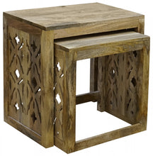 Load image into Gallery viewer, Alexa_Nesting Tables with Carved Sides_Wooden Side Table
