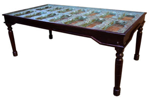 Jessy_Wooden Indian Door Dining Table with Glass Top