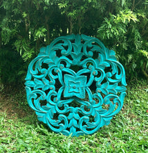Load image into Gallery viewer, Lisa B Aqua Blue Wooden Carving Wall Panel
