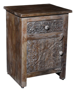 Lorre_Hand Carved Wooden Bed Side Table