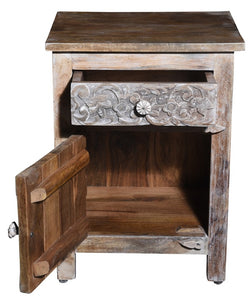 Lorre_Hand Carved Wooden Bed Side Table