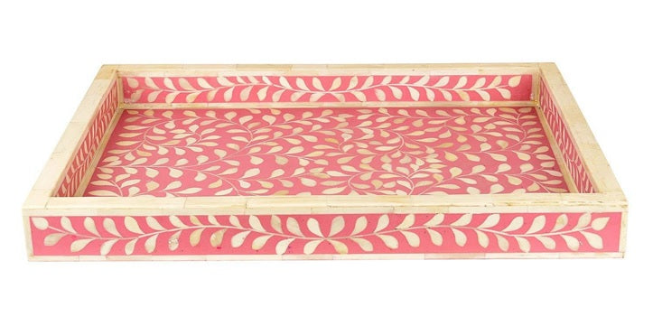 Yashi Bone Inlay Tray with Floral Pattern_ 45 x 35 cm