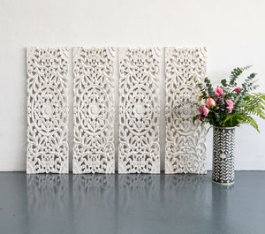 Diva_Wooden Carved Wall Panel_92 x 30 cm_White with Gold