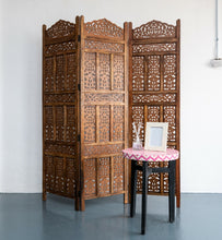 Load image into Gallery viewer, Mark_Wooden Carved Screen 3 Panel_Room Divider_Brown Finish
