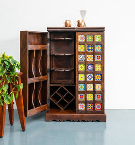 Jane_Solid Wood with Tile Bar Cabinet
