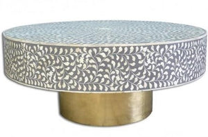Sherri_Round Bone Inlay Coffee Table with brass Base_100 Dia cm