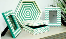 Load image into Gallery viewer, Tissaia_Hexagonal Bone Inlay Tray in Green_ 35 x 35 cm
