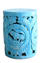 Load image into Gallery viewer, Palmer Blue Hand Carved Solid Wooden Stool_Side Table
