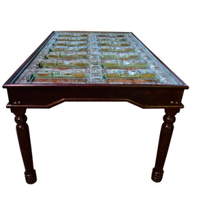 Jessy_Wooden Indian Door Dining Table with Glass Top