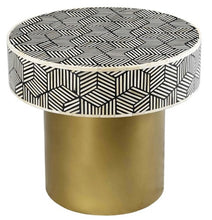 Load image into Gallery viewer, Pineapple_Round Bone Inlay Side table with Brass Base
