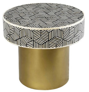 Pineapple_Round Bone Inlay Side table with Brass Base