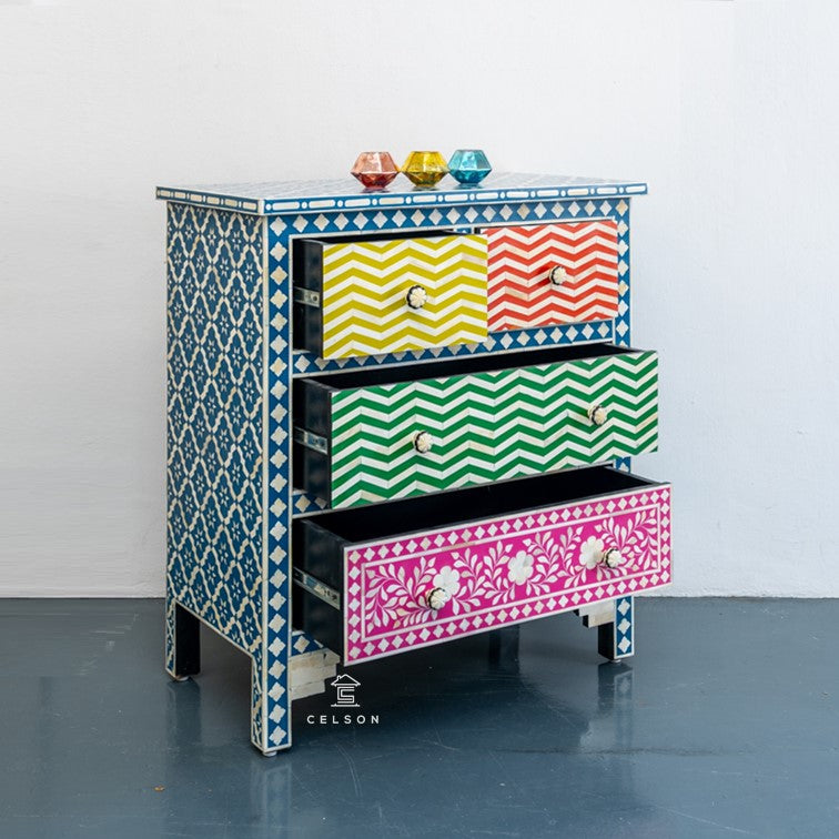 Erika_Bone Inlay Chest of Drawers with 4 drawers_ 87 cm Length