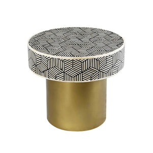 Pineapple_Round Bone Inlay Side table with Brass Base