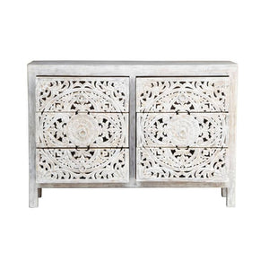 Elyana_Hand Carved Indian Wood 6 Drawers Chest_Dresser_ 130 cm Length