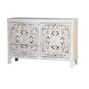 Elyana_Hand Carved Indian Wood 6 Drawers Chest_Dresser_ 130 cm Length