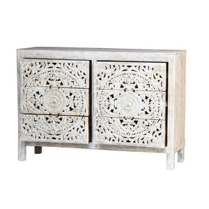 Elyana_Hand Carved Indian Wood 6 Drawers Chest_Dresser_ 130 cm Length