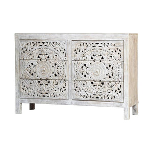 Elyana_Hand Carved Indian Wood 6 Drawers Chest_Dresser_ 130 cm Length