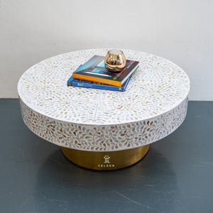 Ciba_Round Mother of Pearl Coffee Table with metal Base