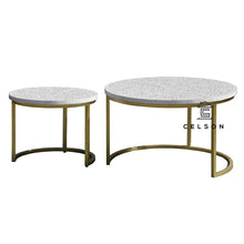 Load image into Gallery viewer, Isha_MOP Inlay Coffee Table with Gold Base_70 Dia cm
