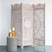 Load image into Gallery viewer, Yenfer_Wooden Carved Screen 3 Panel_Room Divider_Distressed Finish
