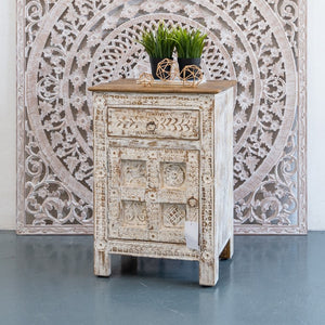 Raima Hand Carved Solid Indian Wooden Bedside Table