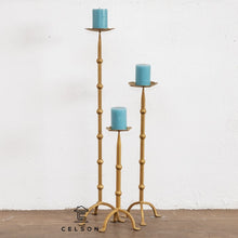 Load image into Gallery viewer, Risha Antique Brass Finish Metal Candle Stand Set of 3
