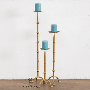 Risha Antique Brass Finish Metal Candle Stand Set of 3