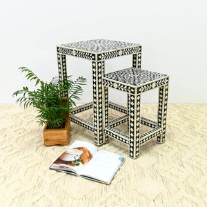 Margo_Bone Inlay Set of 2 Nesting table_Floral