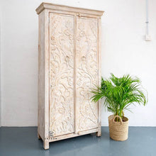 Load image into Gallery viewer, Mery_Hand Carved Indian Wood Tall Almirah_Cupboard_Height 180 cm
