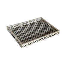 Load image into Gallery viewer, Cahir_Bone Inlay Moroccan Pattern Tray in Black_58 x 42 cm
