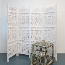 Load image into Gallery viewer, Lois_Wooden Carved Screen 4 Panel_Room Divider_White Washed Finish
